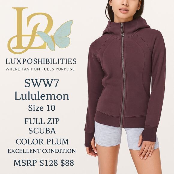 Lululemon full zip scuba great condition in plum size10 - Picture 1 of 8